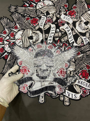 Large Skull Floral Iron-On Back Patch  | Gothic Rose Skull Applique for Jackets & Vests