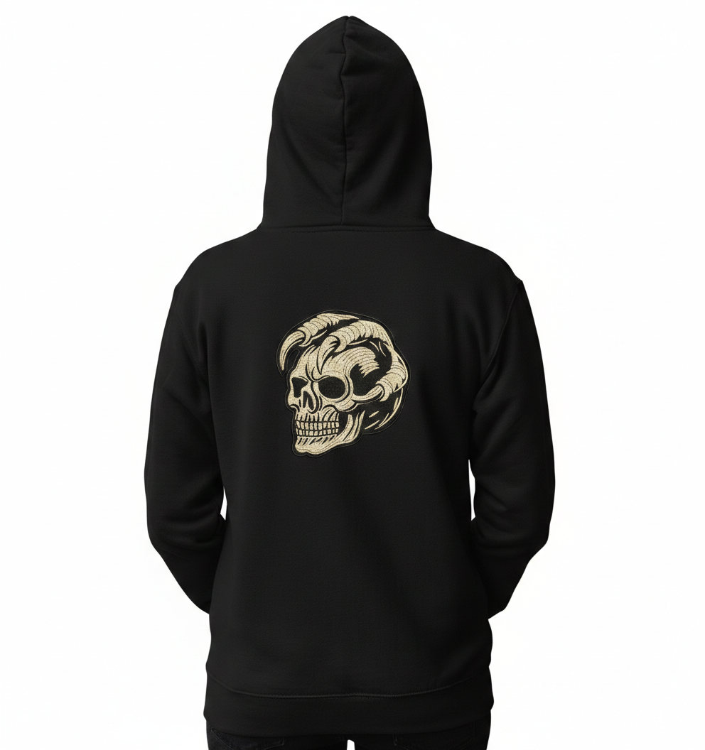 Horned Demon Skull Machine Embroidery Design, Gothic Biker Digital File