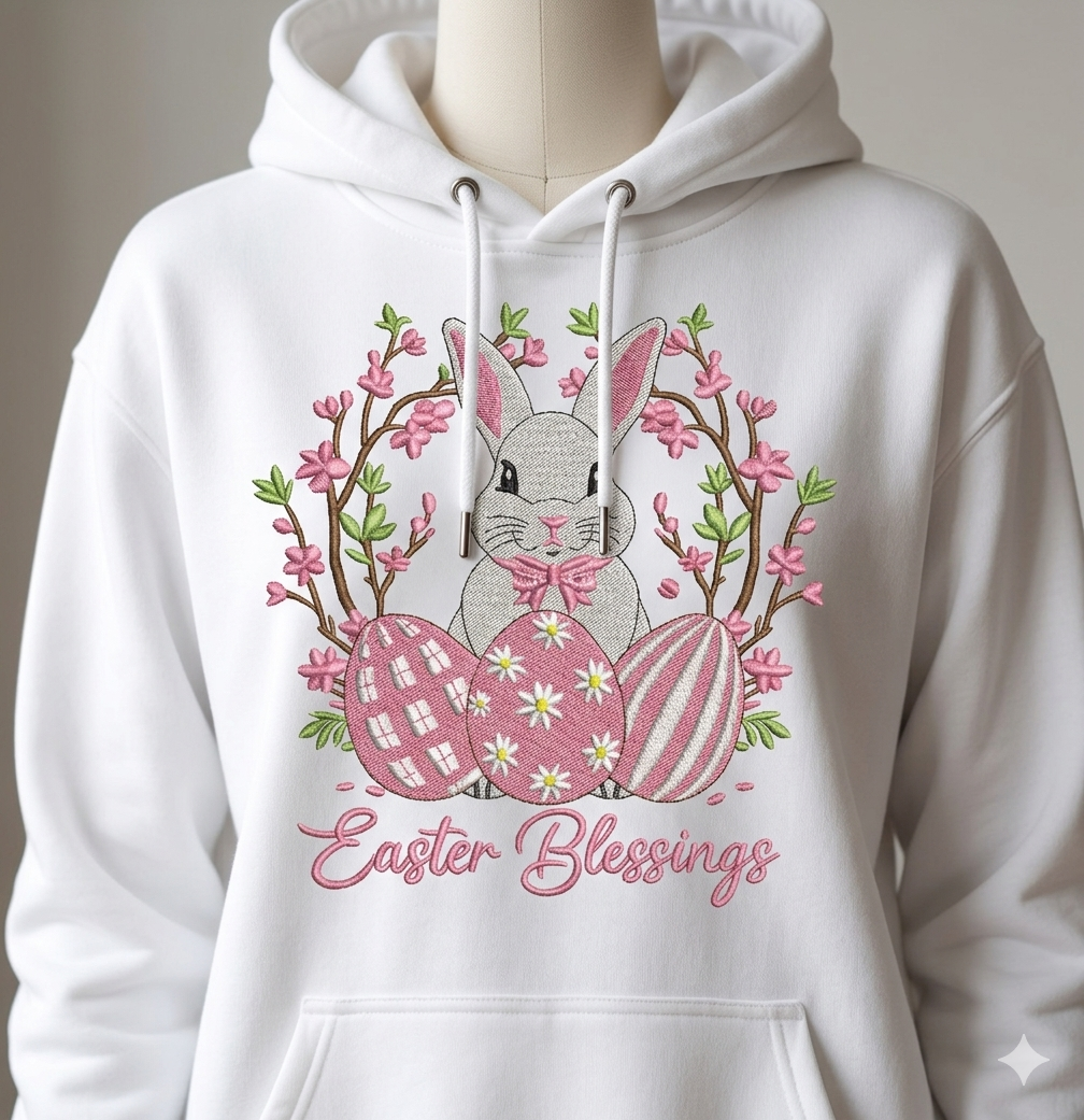 Easter Bunny Floral Embroidery Design – Spring Rabbit Eggs (Instant Download)