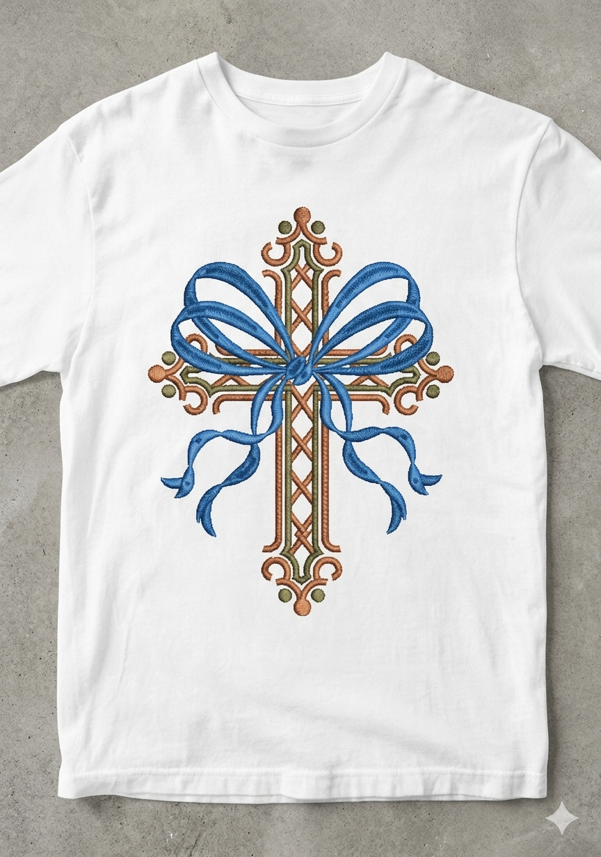 Christian Easter Cross Embroidery: Spring Flower Crucifix Design for Machine Stitching and Sublimation.