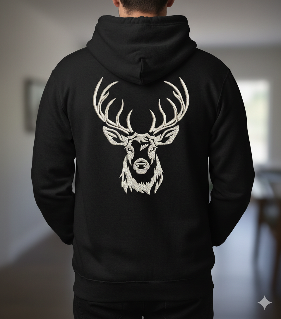 Deer Head Embroidery Design, Buck Antlers Pattern (8 Sizes & Formats), Instant Download
