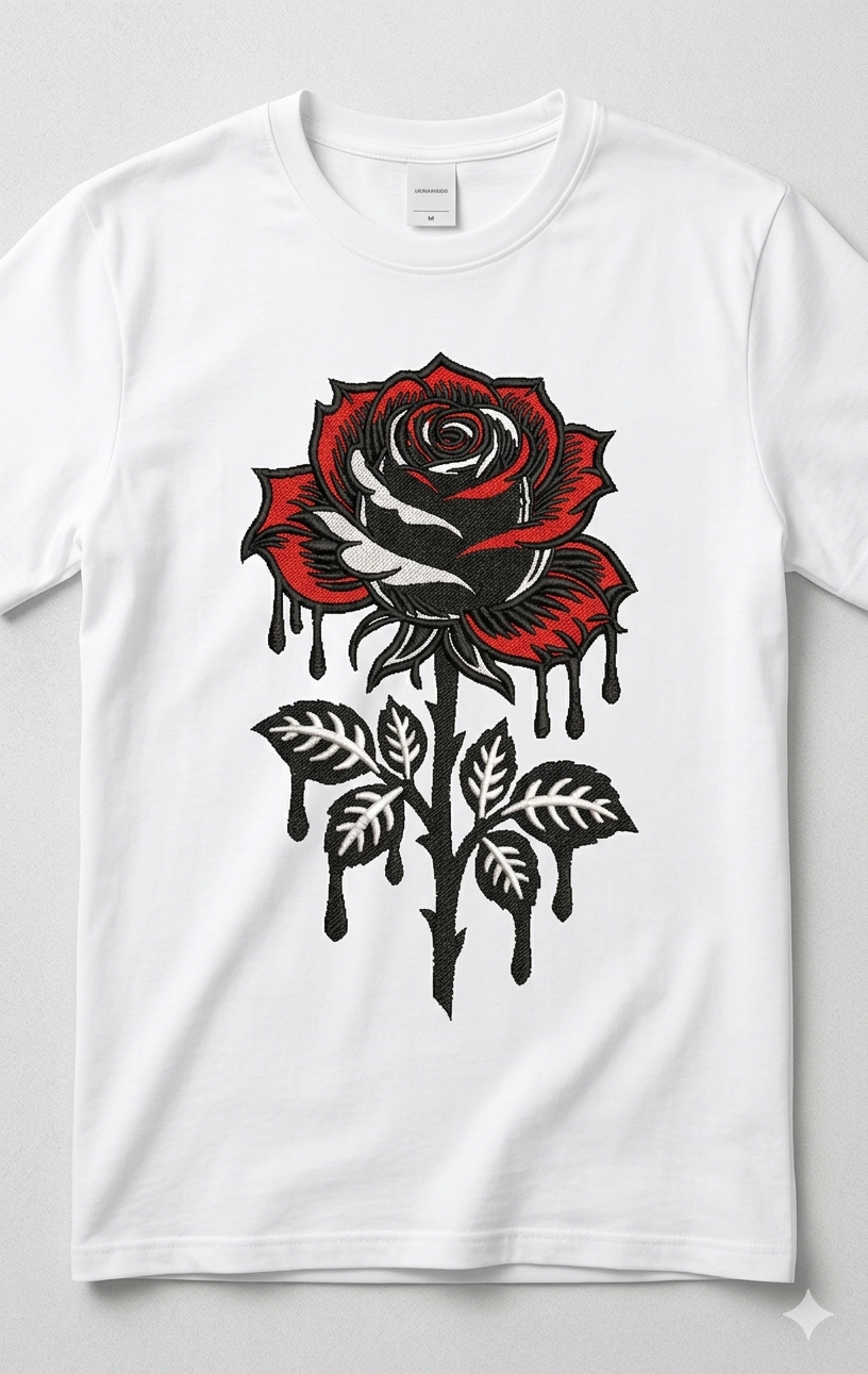 Gothic Dripping Rose Machine Embroidery Design: Floral Digital File (Instant Download)