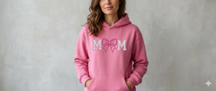 Coquette Bow "Mom" Embroidery Design – Girly Ribbon Machine File for Sweatshirts