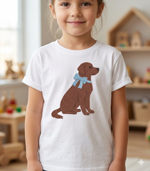 Chocolate Labrador Embroidery Design – Dog with Blue Bow (Digital File)
