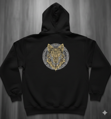 Large Wolf Embroidery Design – Gold & Black Biker Applique (Digital Download)