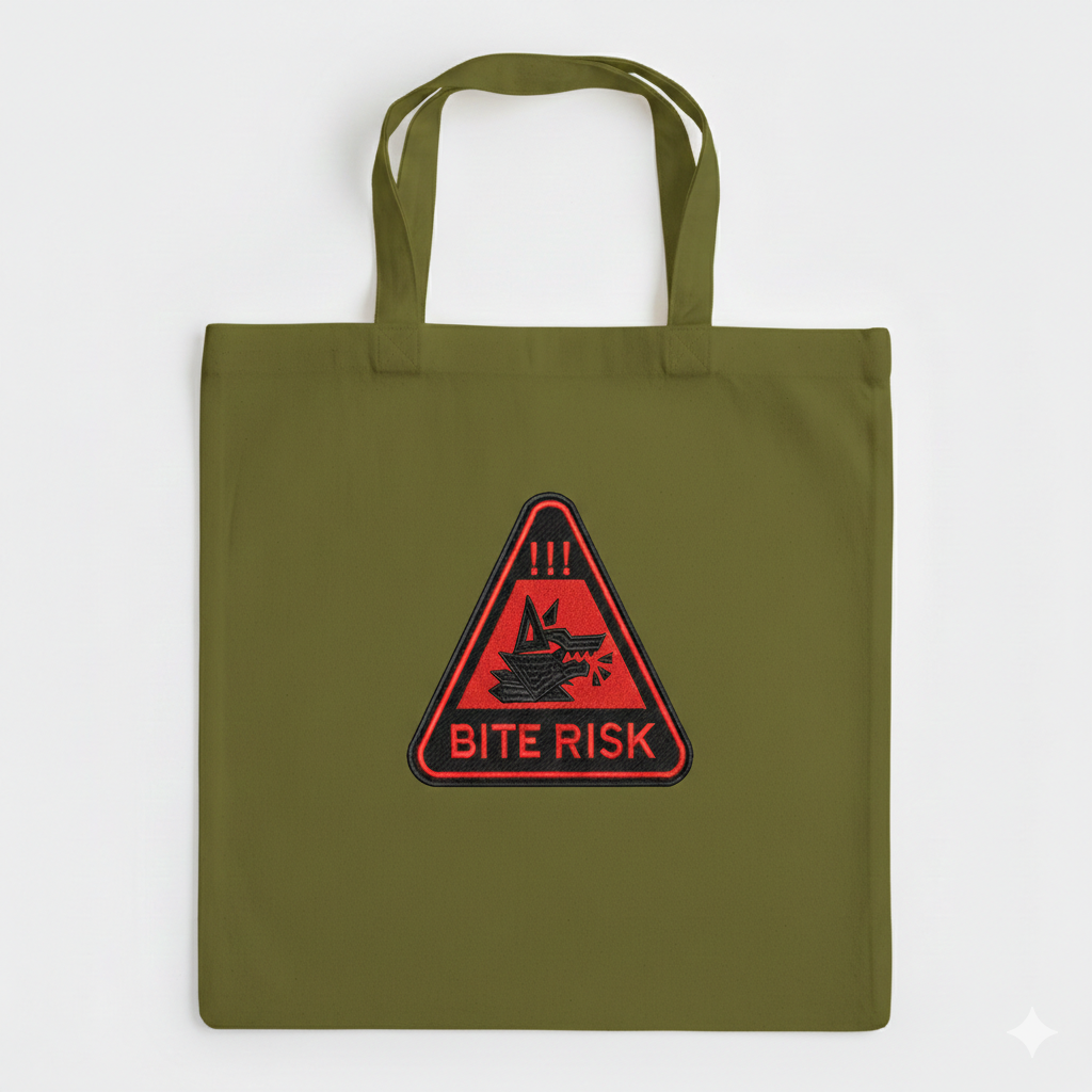 Bite Risk Wolf Warning Machine Embroidery Design – Triangle Patch Motif in 8 Sizes and Multiple Formats