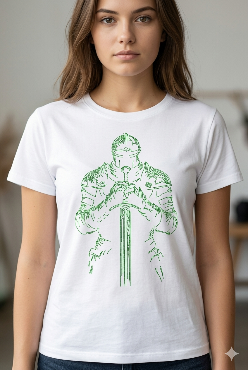 Majestic Knight Warrior Line Art Embroidery Design: Medieval Fighter Digital Pattern in All Formats.