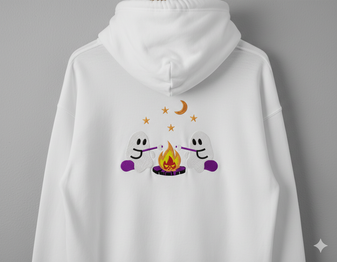 Ghost Campfire Embroidery Design, Spooky Halloween Machine File (Digital Download)