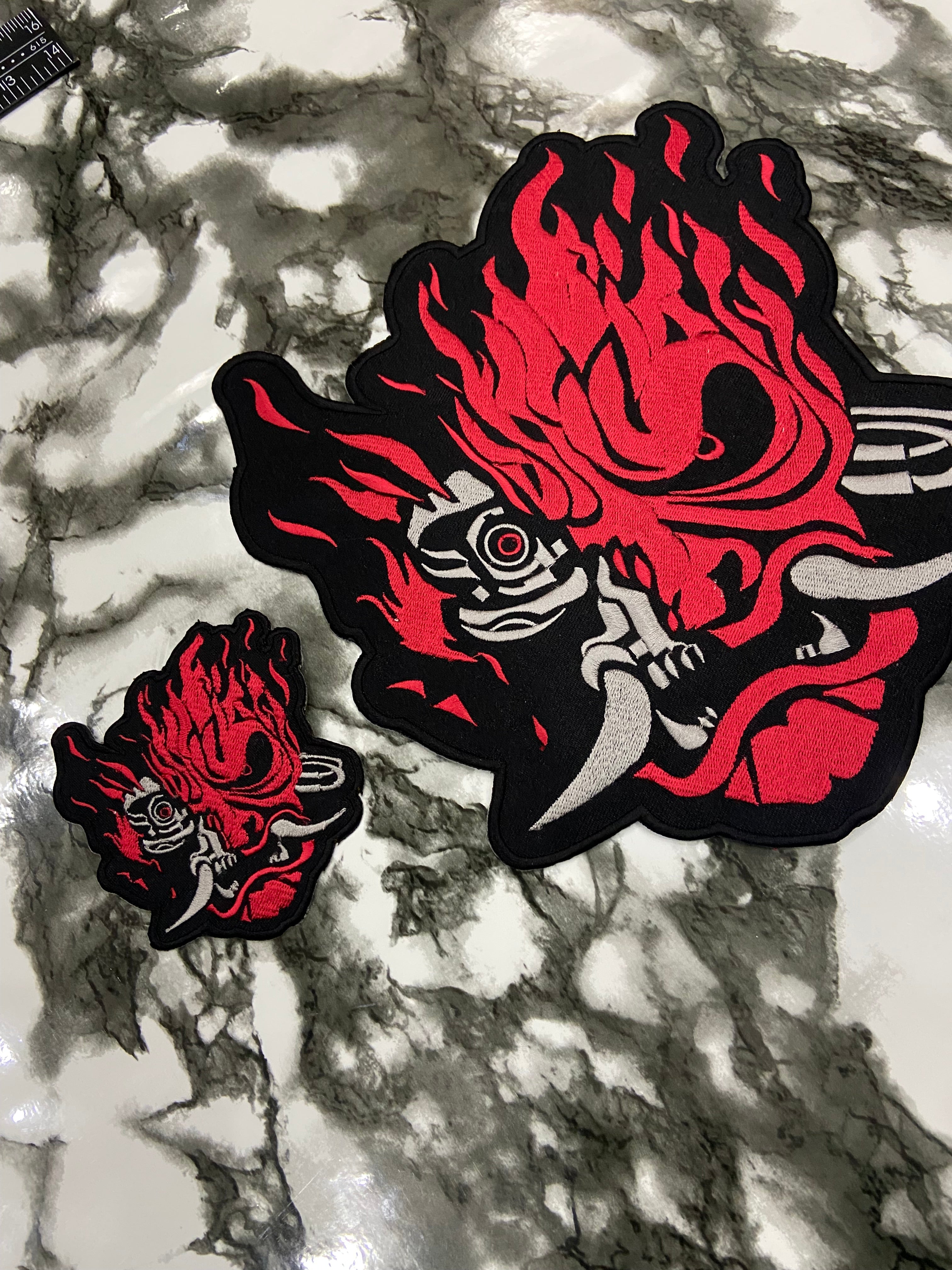 Cyber Demon Samurai Oni Hannya Patch – Futuristic Cyberpunk Streetwear