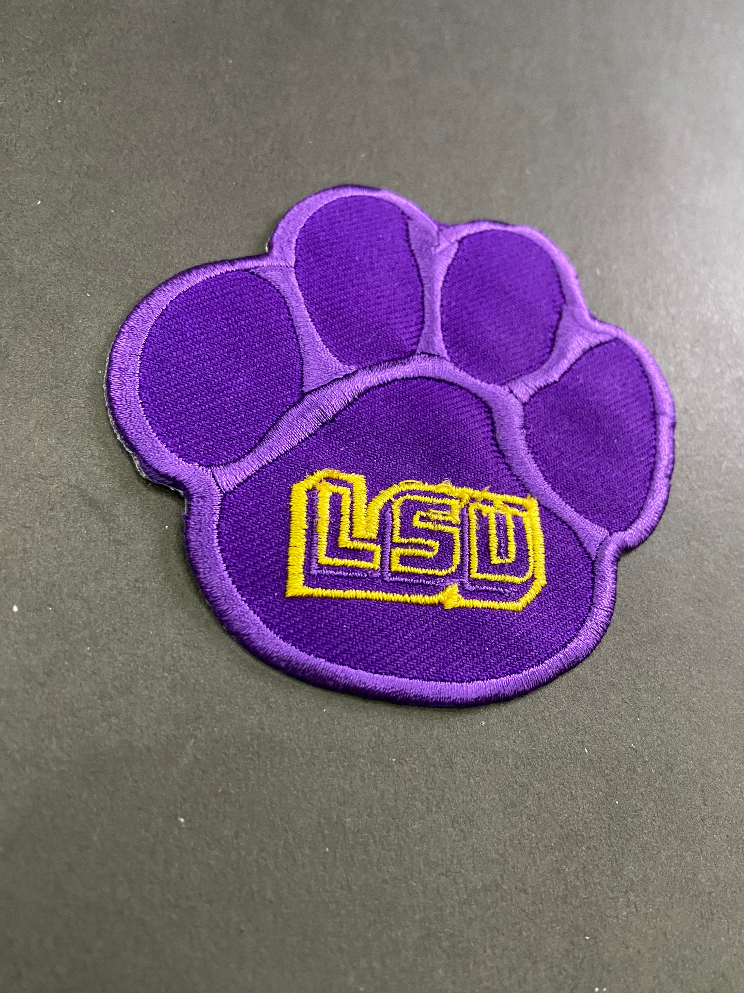 LSU Tigers Purple and Gold Patch Collection | Large Back Patch, Mini Tiger, Tiger Paw Print, Metallic Gold SEC Patch | Iron On Sew On