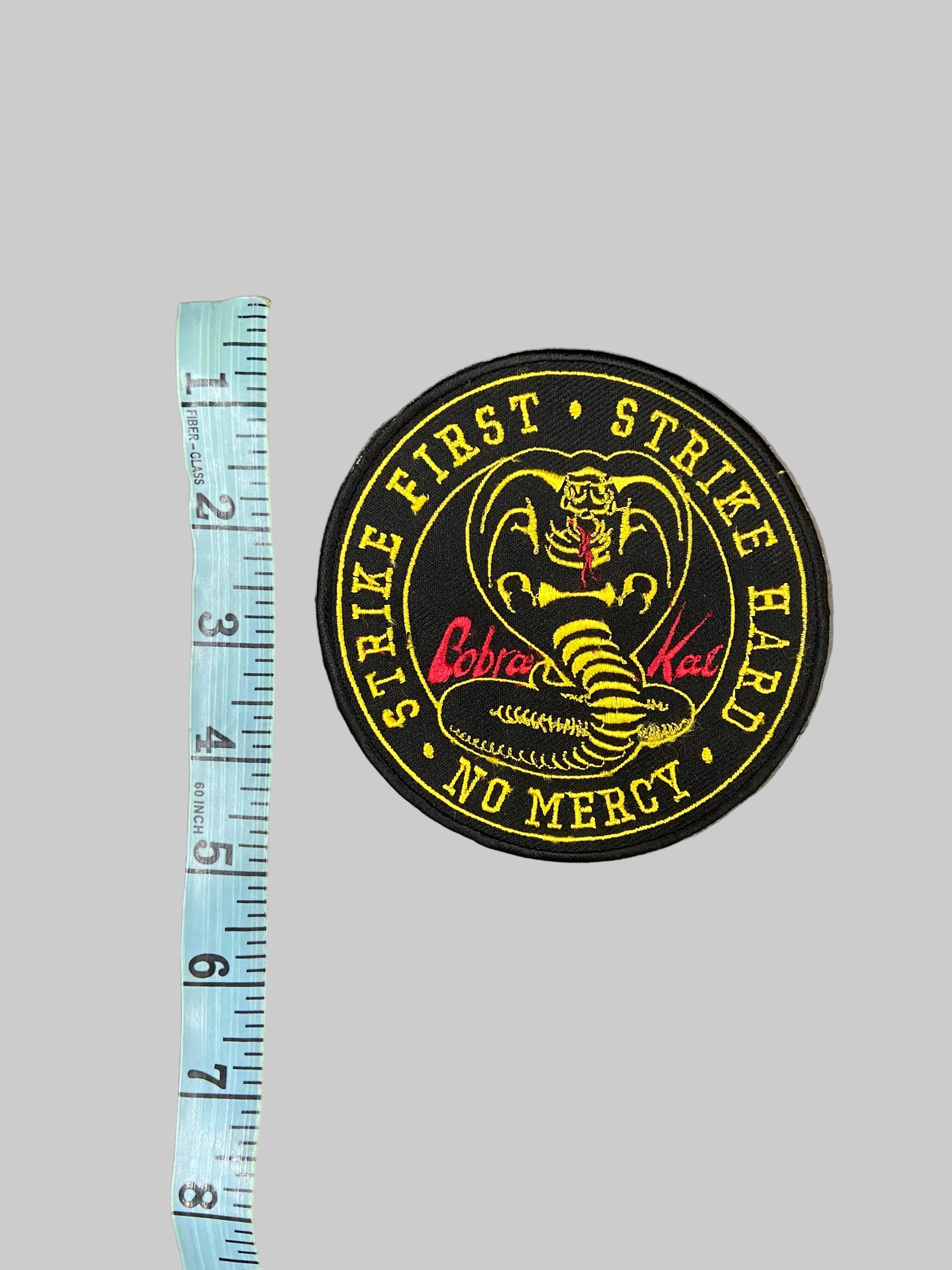Cobra Kai Karate Motto Patch – Strike First Strike Hard No Mercy – Large Embroidered Applique