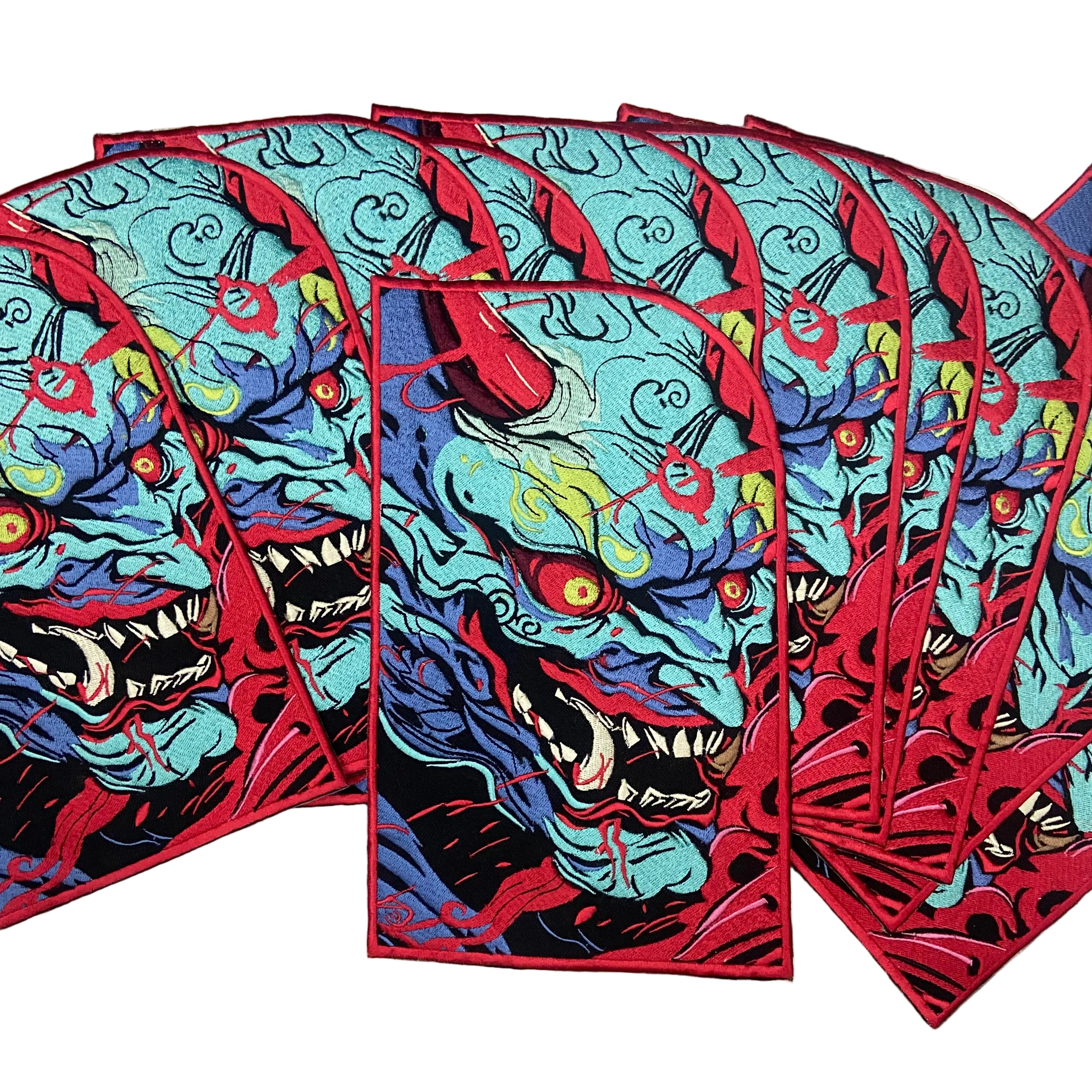 Japenese oni mask, ogre styled kensuke art embroidered back patch for biker jackets and vests