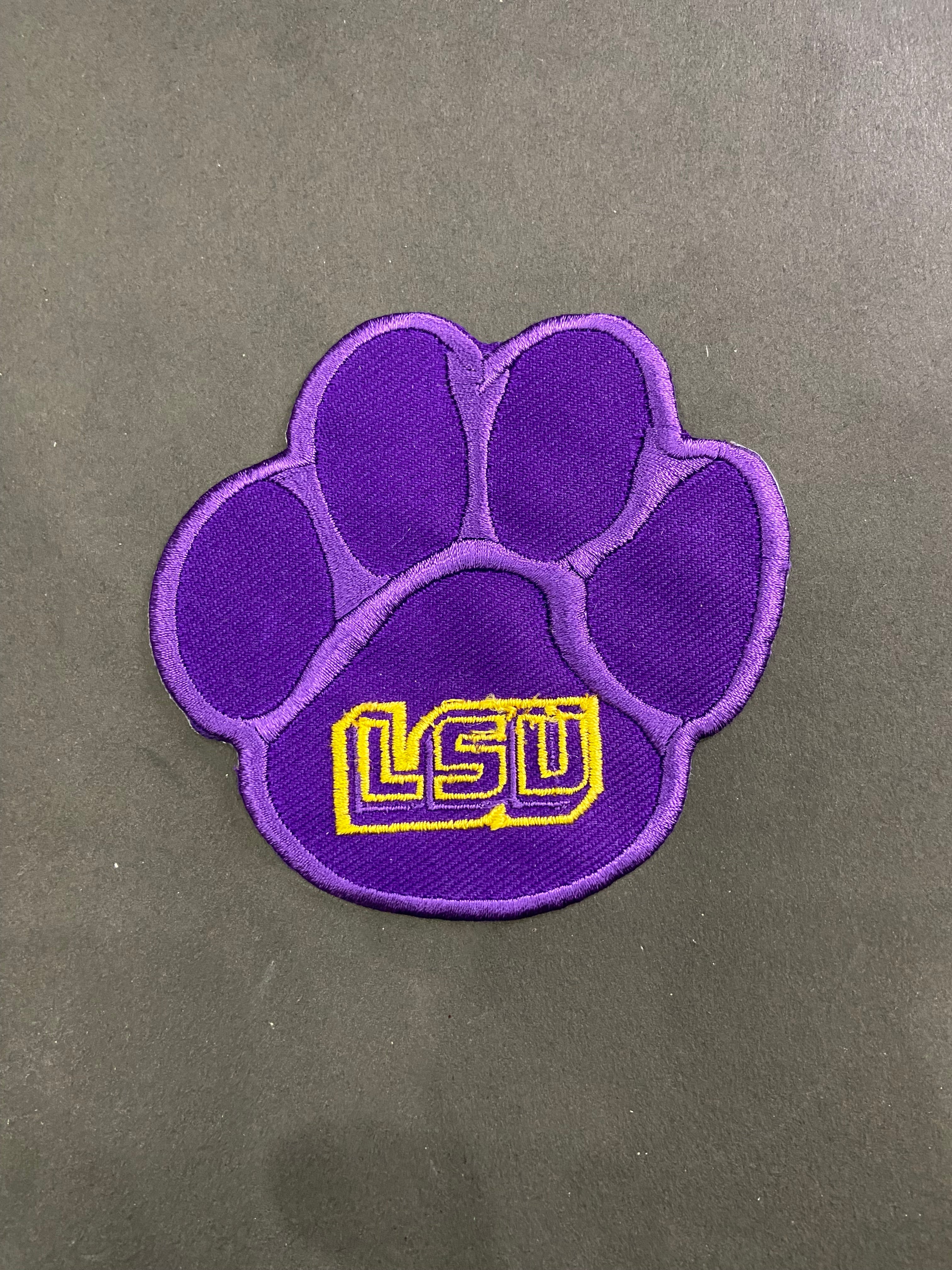 LSU Tigers Purple and Gold Patch Collection | Large Back Patch, Mini Tiger, Tiger Paw Print, Metallic Gold SEC Patch | Iron On Sew On
