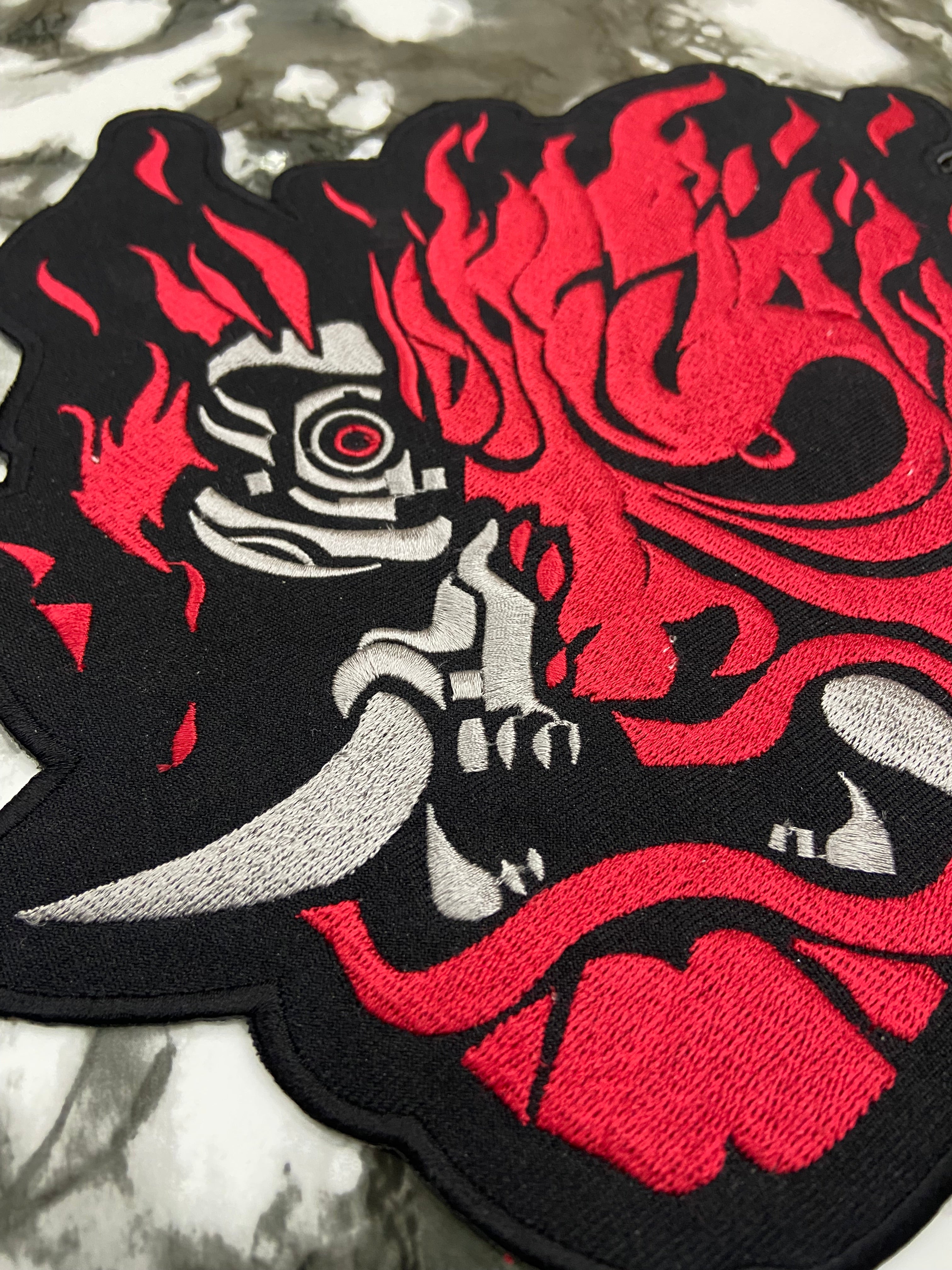 Cyber Demon Samurai Oni Hannya Patch – Futuristic Cyberpunk Streetwear