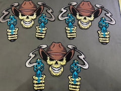 Outlaw Cowboy Skull Back Patch | Double Revolvers & Smoking Barrels | 12-Inch Custom Biker Vest Set