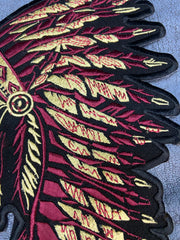 Indiana Headdress Patch: Embrace the spirit of the chief. Detailed embroidered Native American headdress for jackets