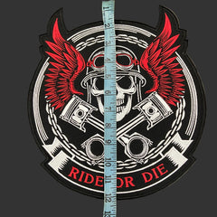 Ride or Die Biker Back Patch – Large Skull & Wings Embroidered Patch – Iron-On for Leather Vests