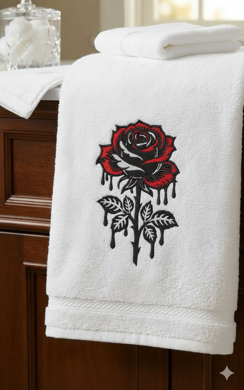 Gothic Dripping Rose Machine Embroidery Design: Floral Digital File (Instant Download)