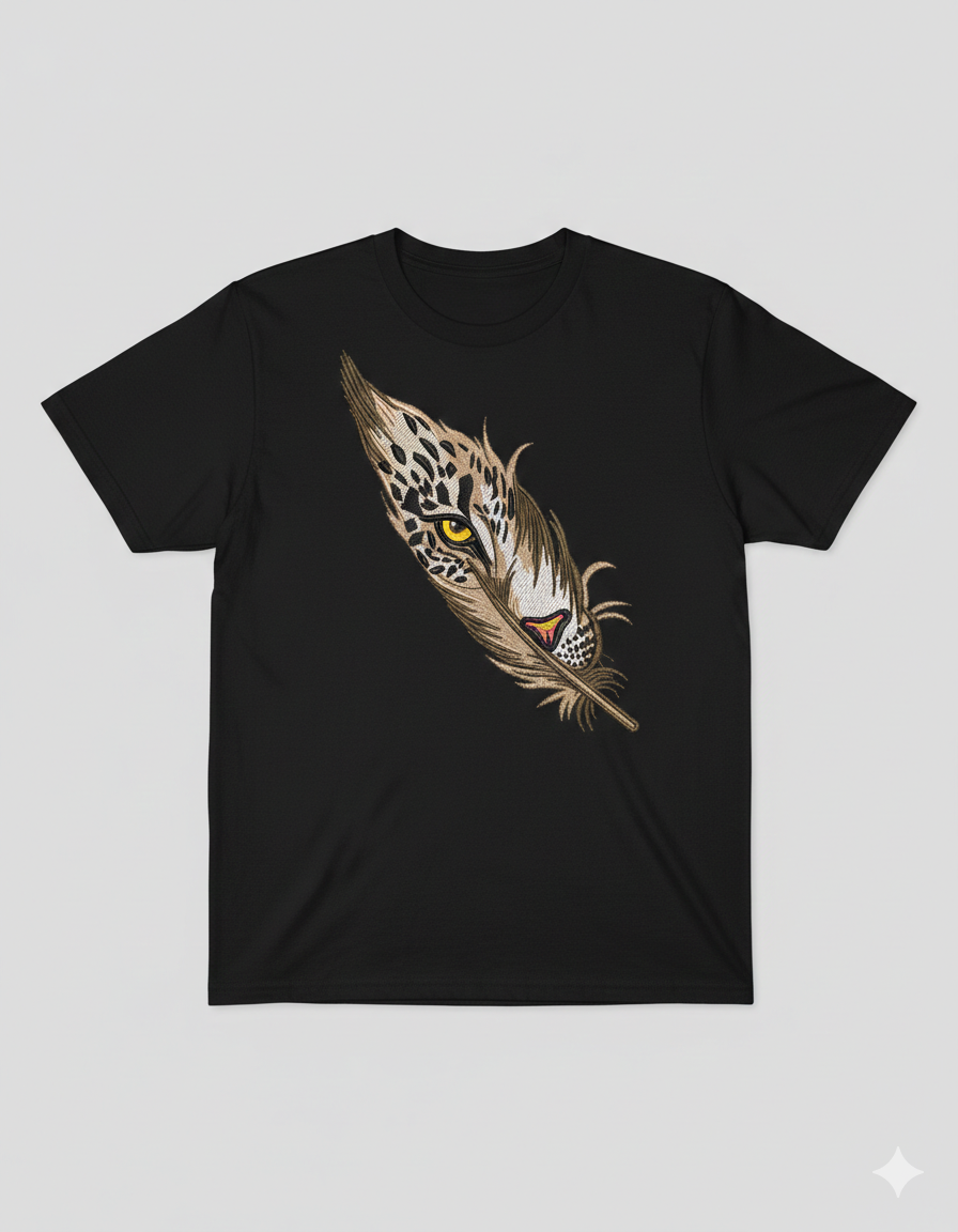 Leopard Eye Feather Embroidery Design, Wild Cat Machine Embroidery File