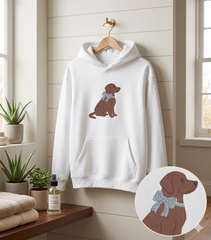 Chocolate Labrador Embroidery Design – Dog with Blue Bow (Digital File)