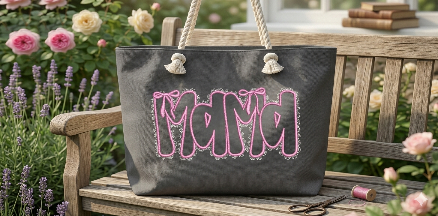 Mama Coquette Bow Embroidery Design | Lace Ribbon Machine File (Digital Download)