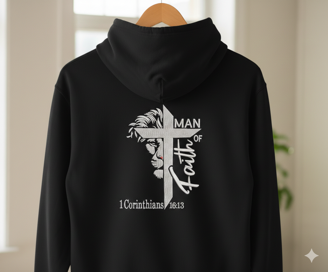 Man of Faith Lion Cross Embroidery Design, Christian Machine Embroidery File