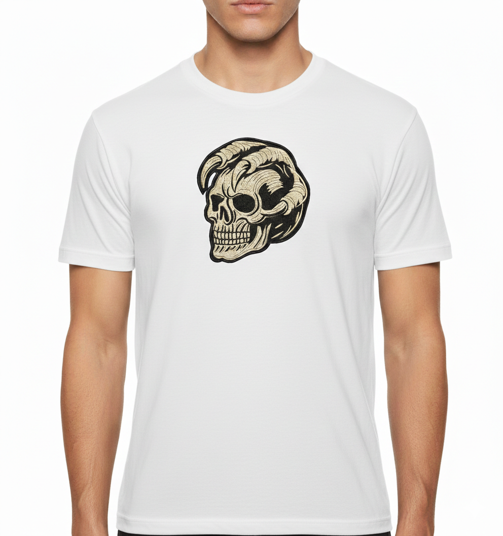 Horned Demon Skull Machine Embroidery Design, Gothic Biker Digital File