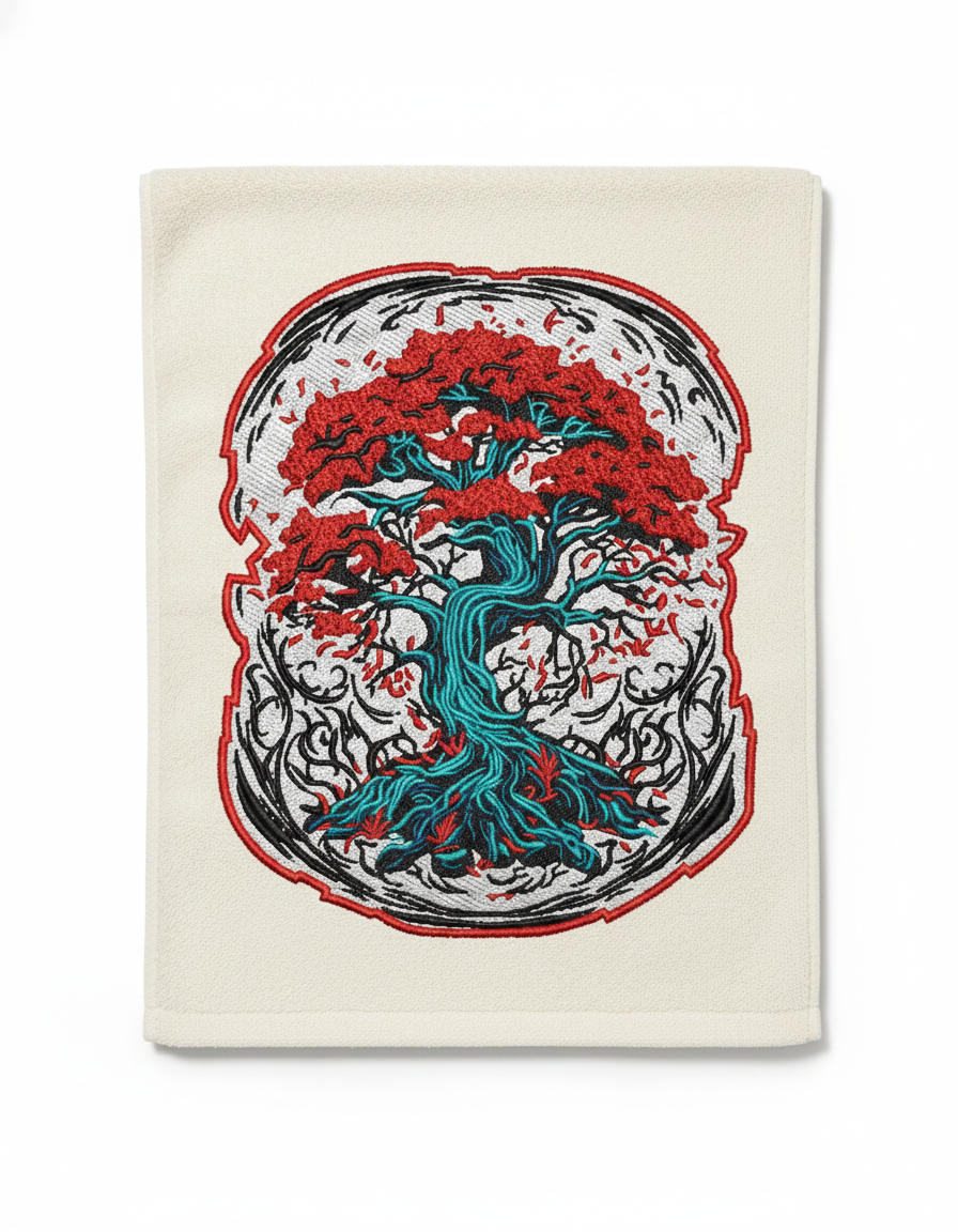 Red Maple Bonsai Tree Machine Embroidery Design - Twisted Roots Zen Patch
