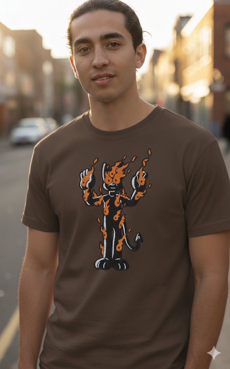 Flaming Demon Cat Cartoon Machine Embroidery Design