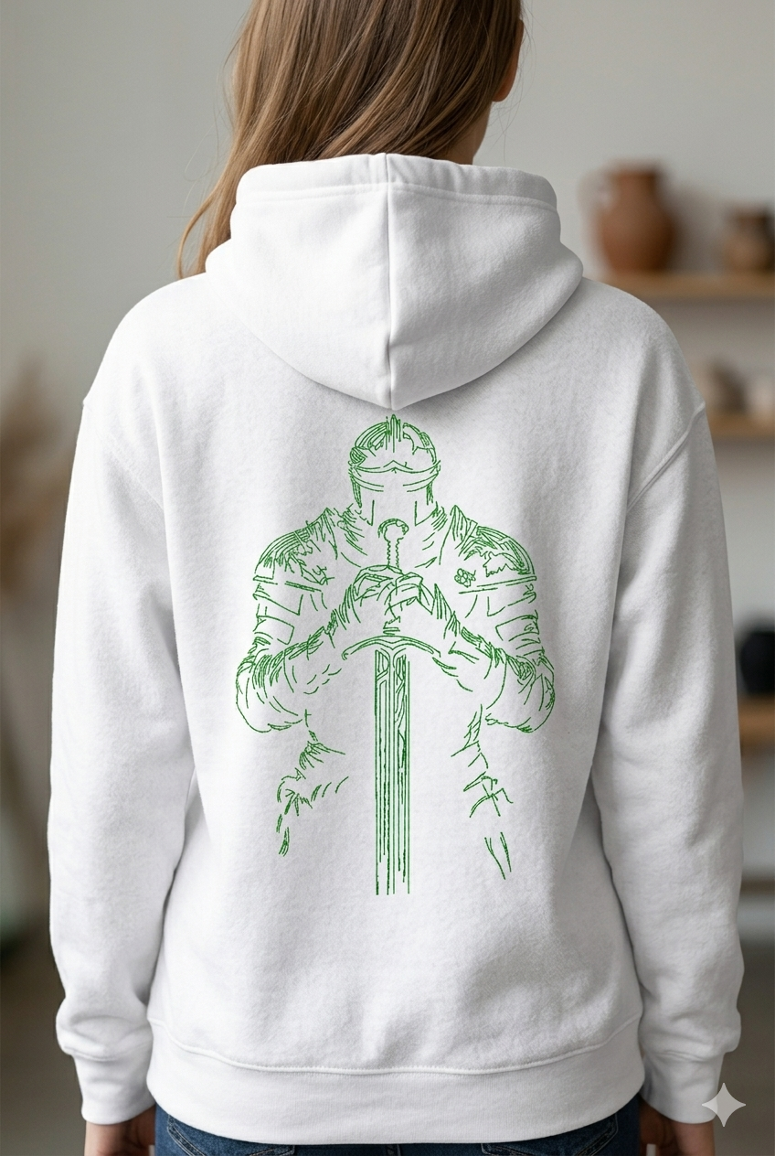 Majestic Knight Warrior Line Art Embroidery Design: Medieval Fighter Digital Pattern in All Formats.