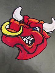 Chicago Red Bull Patch | Embroidered Iron-On Badge for Jackets, 12 Inch Size
