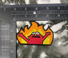 Elmo Flame Meme Embroidered Patch | Hellmo Rise Iron-On Patch | Funny Pop Culture Meme Badge for Jackets & Backpacks