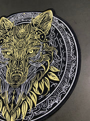 Golden & Grey Wolf Large Back Patch | Antique Style Biker & Sigil Emblem