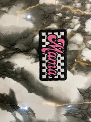 Retro Pink "Mama" Checkered Embroidered Patch – Trendy Trucker Hat Applique