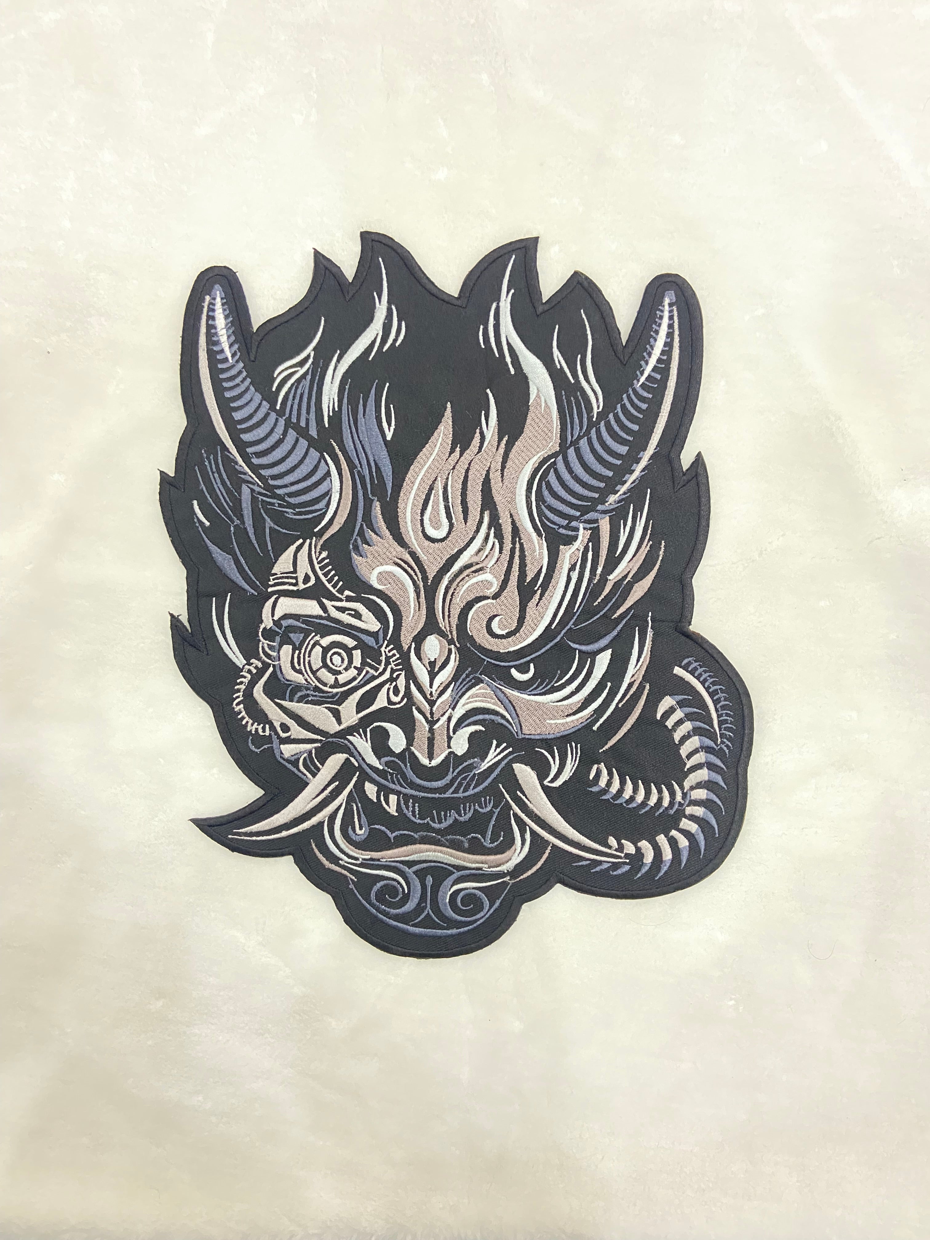 Cyberpunk Patch - Large 12 inch Oni Back Patch - Embroidered Cyberpunk Patches for JacketsCyberpunk patch, Oni patch, back patch,  battle jacket patch, Cyberpunk patches