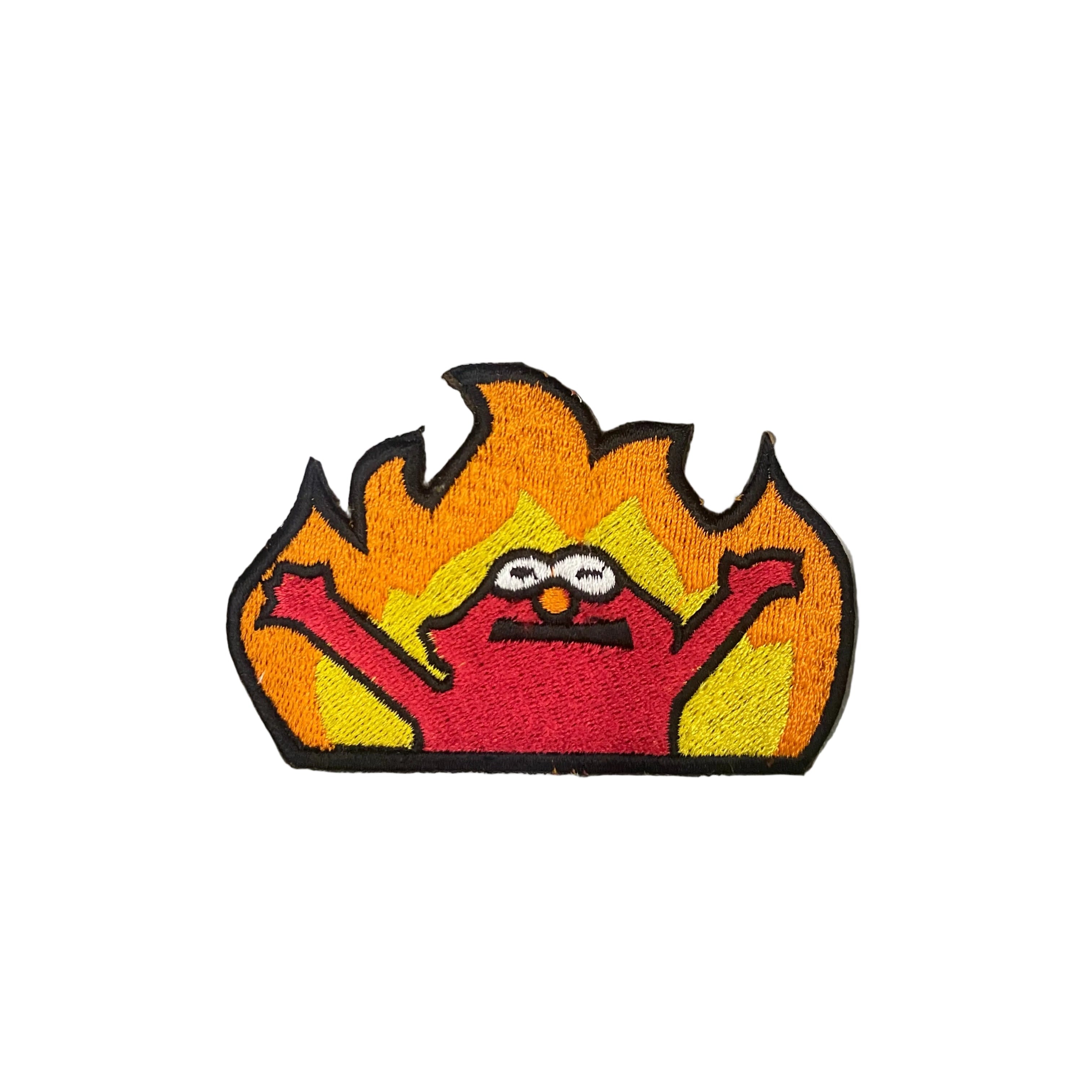 Elmo Flame Meme Embroidered Patch | Hellmo Rise Iron-On Patch | Funny Pop Culture Meme Badge for Jackets & Backpacks