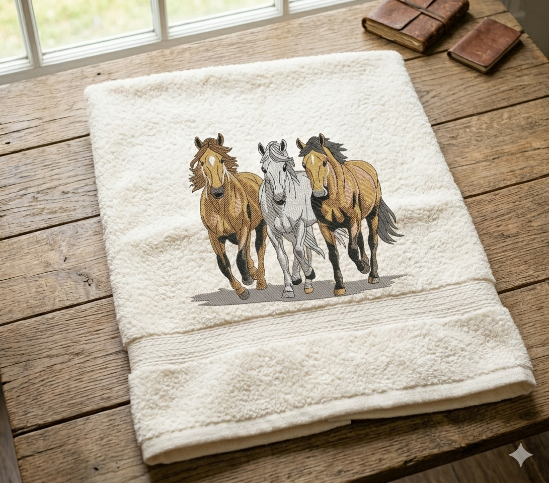 Three Horses Running Design | Wild Horse Machine Embroidery | Galloping Stallions File | Nature & Animal Embroidery