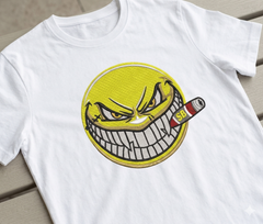 Badass Smiley Face With Cigar Machine Embroidery Design - Angry Smoking Emoji - 8 Sizes & Multiple Formats