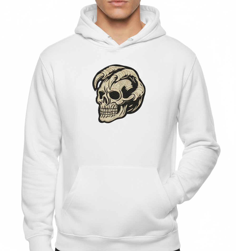 Horned Demon Skull Machine Embroidery Design, Gothic Biker Digital File