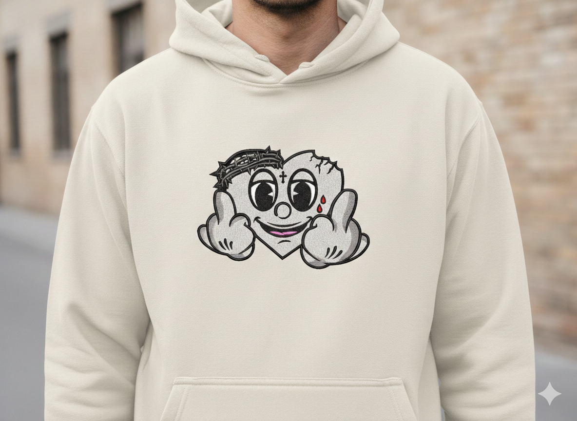 Heart with Thorns Embroidery Design, Edgy Streetwear Digital File