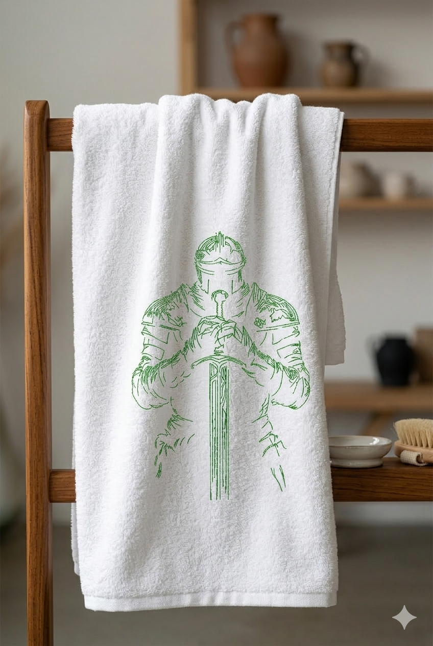 Majestic Knight Warrior Line Art Embroidery Design: Medieval Fighter Digital Pattern in All Formats.