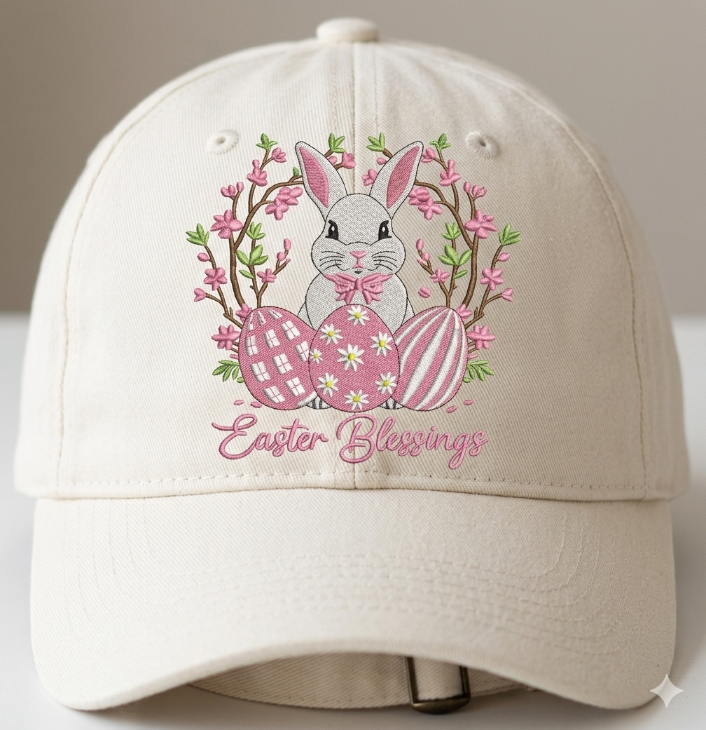 Easter Bunny Floral Embroidery Design – Spring Rabbit Eggs (Instant Download)