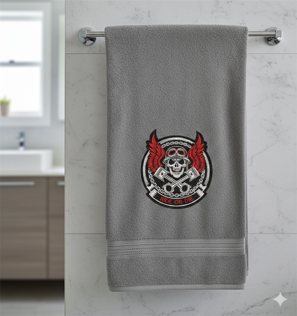 Ride or Die Biker Skull Embroidery Design, Motorcycle Digital File