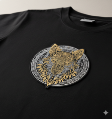 Large Wolf Embroidery Design – Gold & Black Biker Applique (Digital Download)