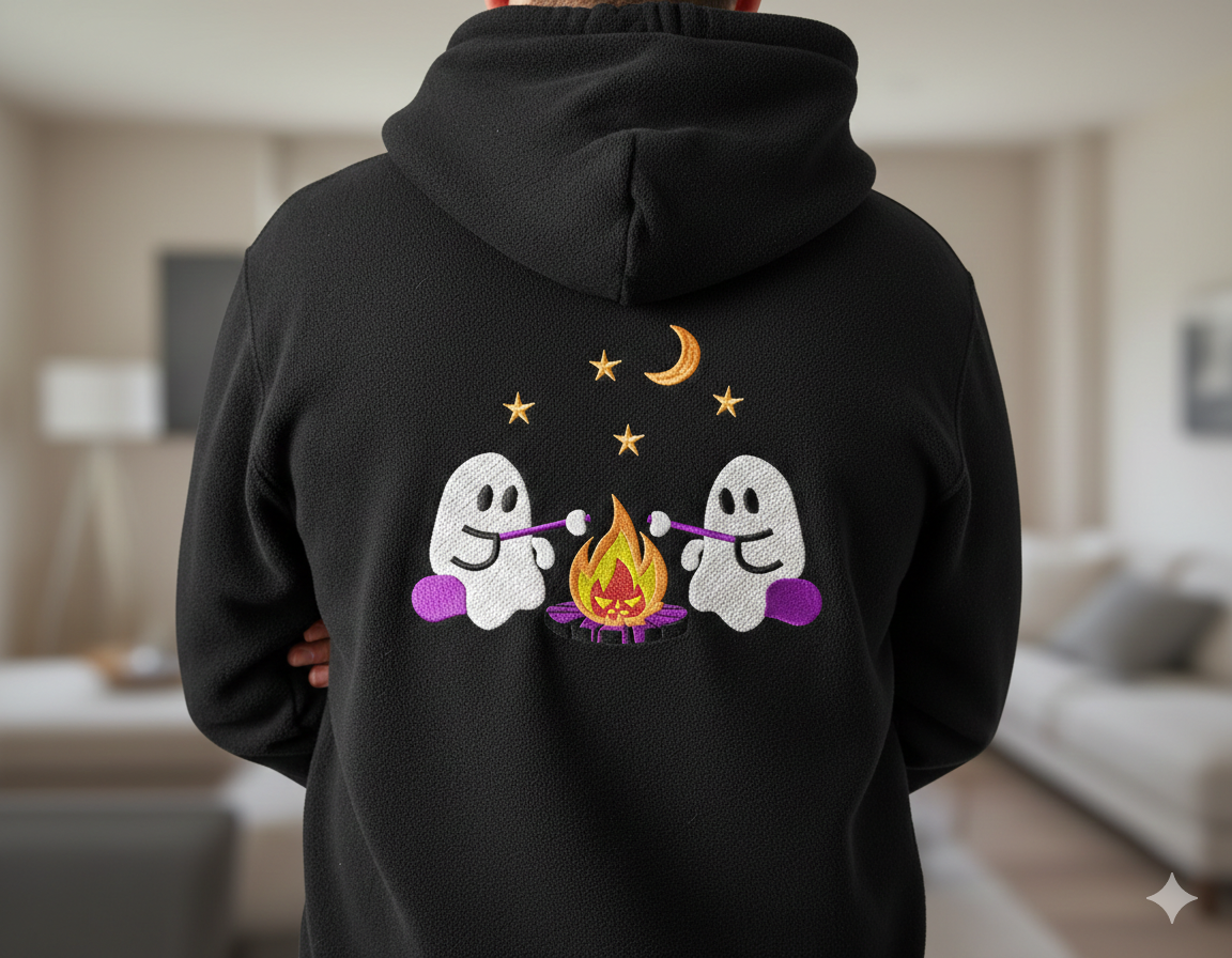 Ghost Campfire Embroidery Design, Spooky Halloween Machine File (Digital Download)