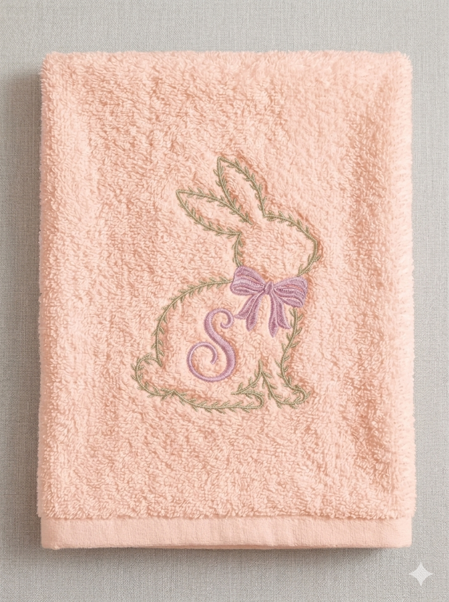 Floral Bunny Outline Embroidery – Spring Blossom Easter Rabbit Digital Machine Design