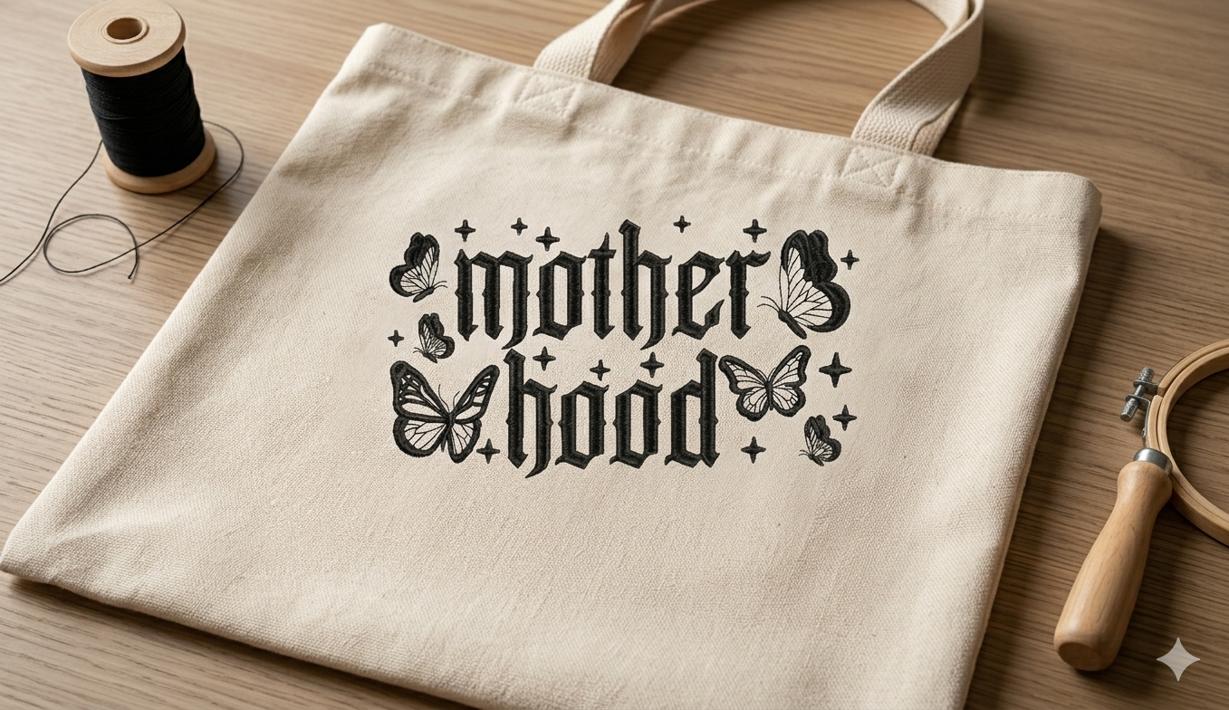 Motherhood Embroidery Design | Gothic Butterflies, Stars Machine File (Digital Download)