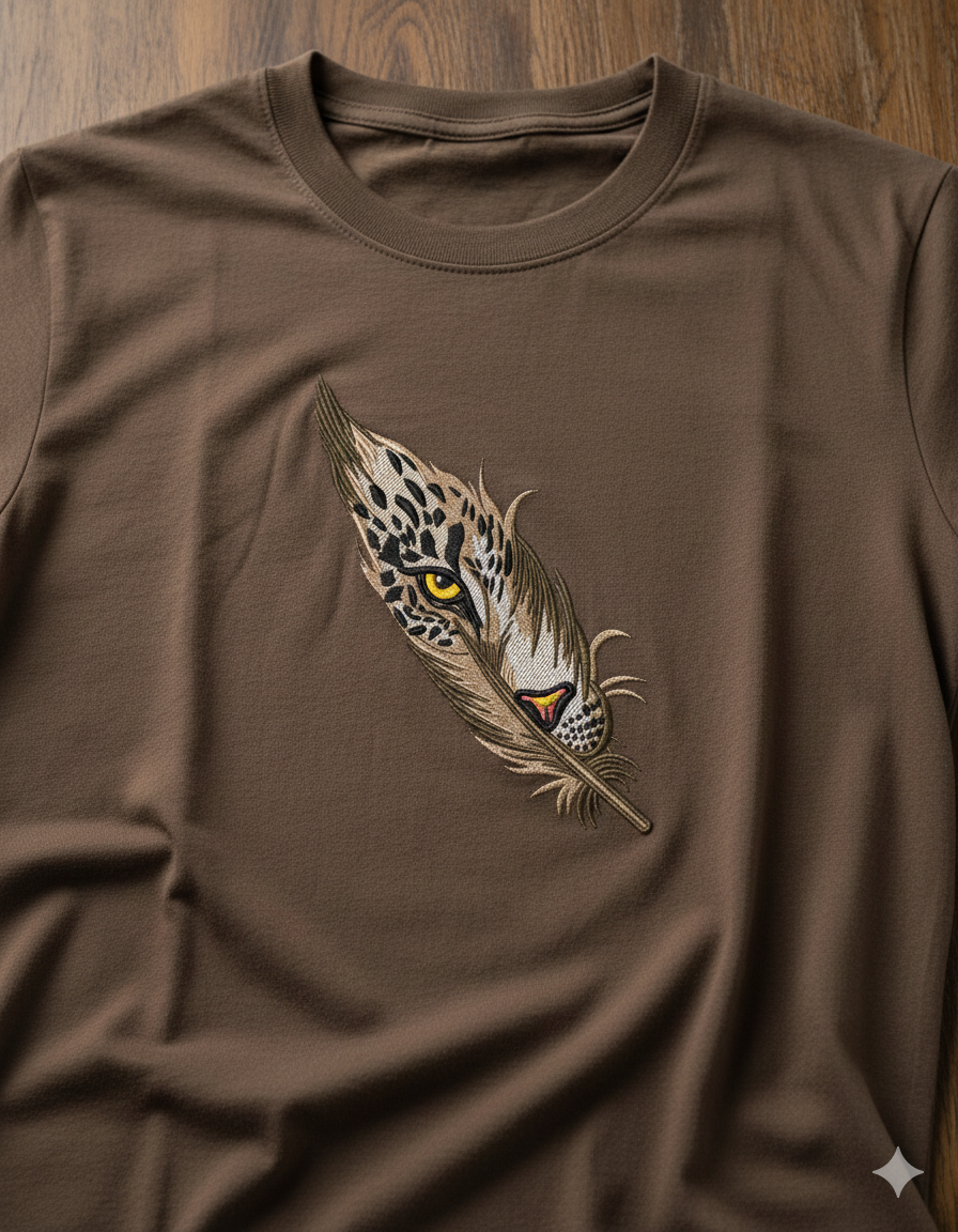 Leopard Eye Feather Embroidery Design, Wild Cat Machine Embroidery File