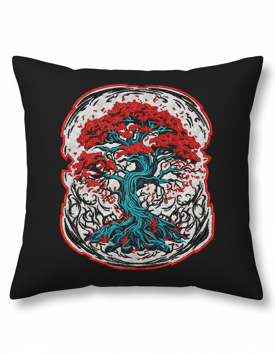 Red Maple Bonsai Tree Machine Embroidery Design - Twisted Roots Zen Patch