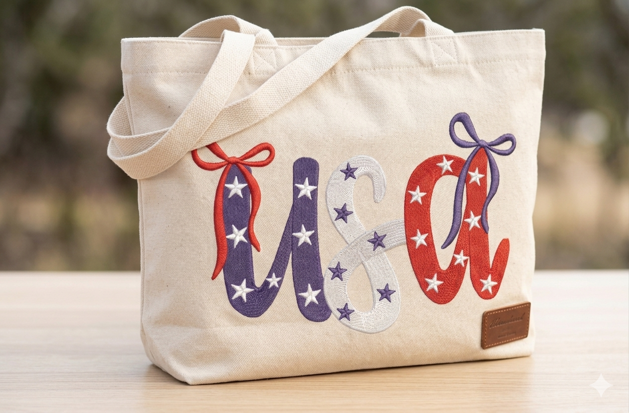 Coquette USA Embroidery Design - 4th of July Machine Embroidery File - Patriotic Bow Digital Download